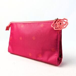 NWOT LANCOME Pink Nylon with Orange Flower Prints Cosmetic Bag